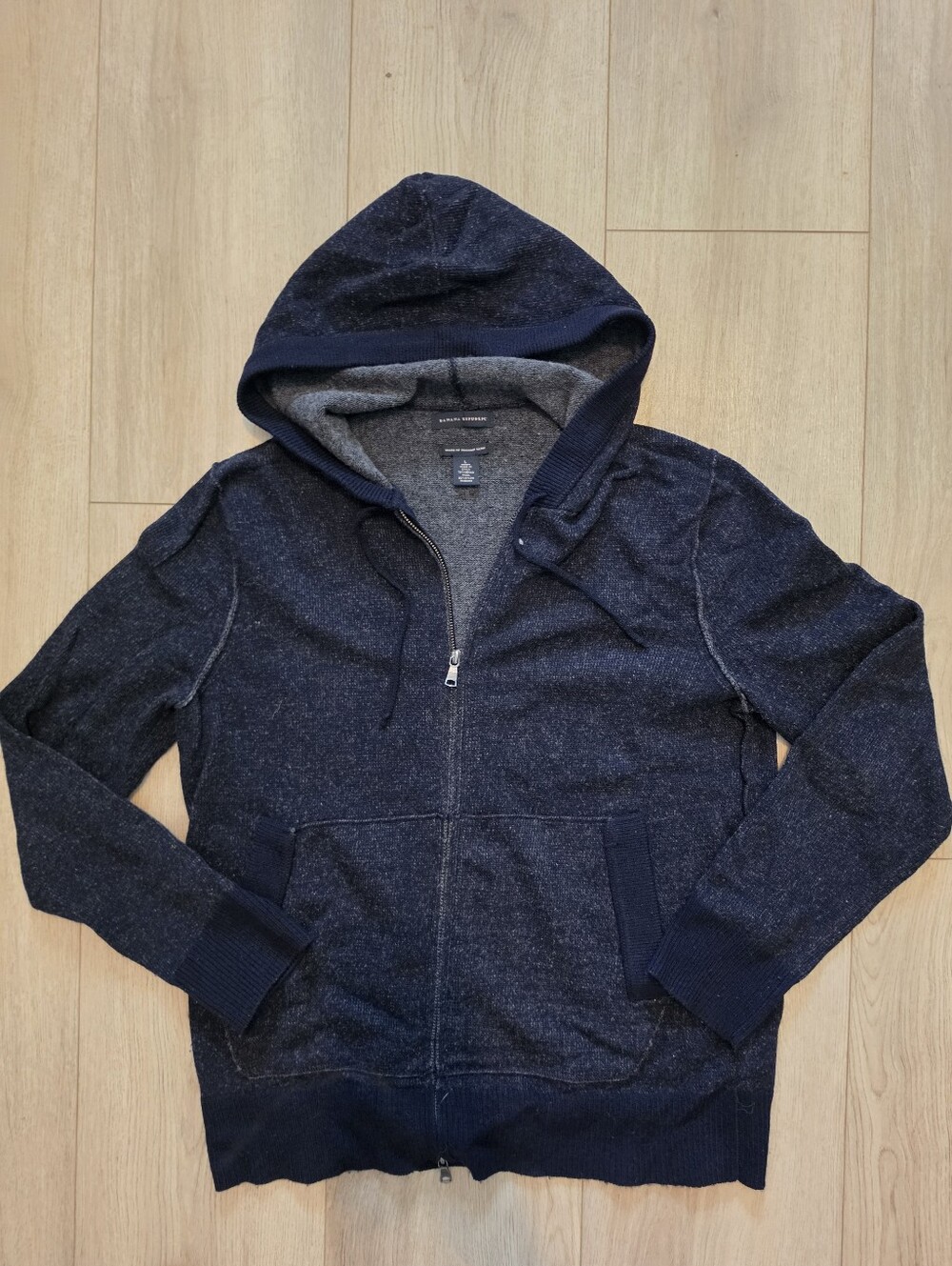 Banana Republic Wool Blend Full Zip Hoodie Sweater Navy Size Large